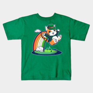 Lucky Irish Rainbow Cat Kids T-Shirt